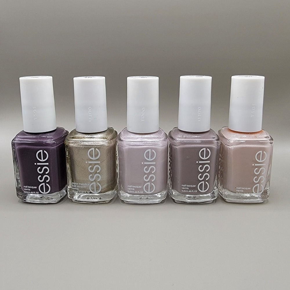Essie Nail Polish Neutral Colors Lot of 5 Quick Dry Pink Purple Gold Beige Cream